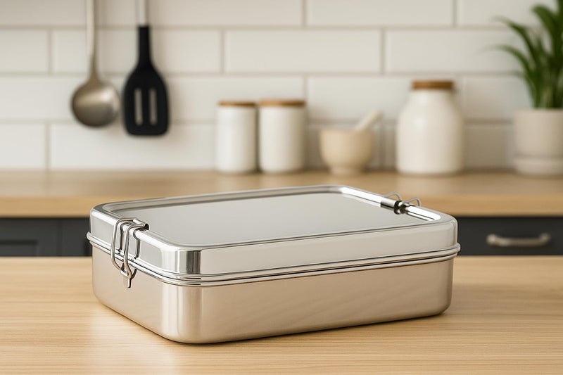 DiBha Stainless Steel Rectangle Shape Medium Size Lunch Box/School Lunch Box for Kids/Adults with 1 Snack Box (400 ml) - Image 3