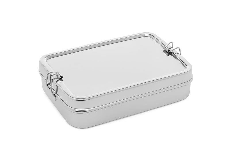 DiBha Stainless Steel Rectangle Shape Medium Size Lunch Box/School Lunch Box for Kids/Adults with 1 Snack Box (400 ml) - Image 1