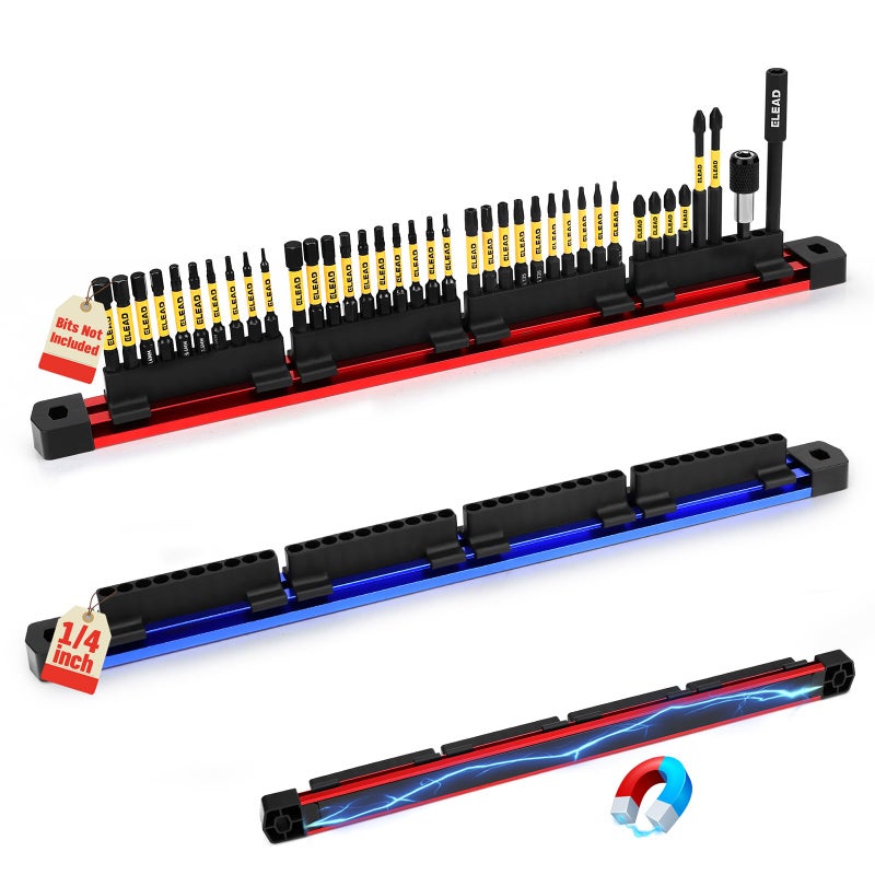 ELEAD 2PCS Magnetic Slidable Drill Bit Holder, 80 Holes Bit Storage with Strong Magnetic Rail, Screwdriver Drill Bit Organizer for Your Specialty(Bits Not Included) - Image 1