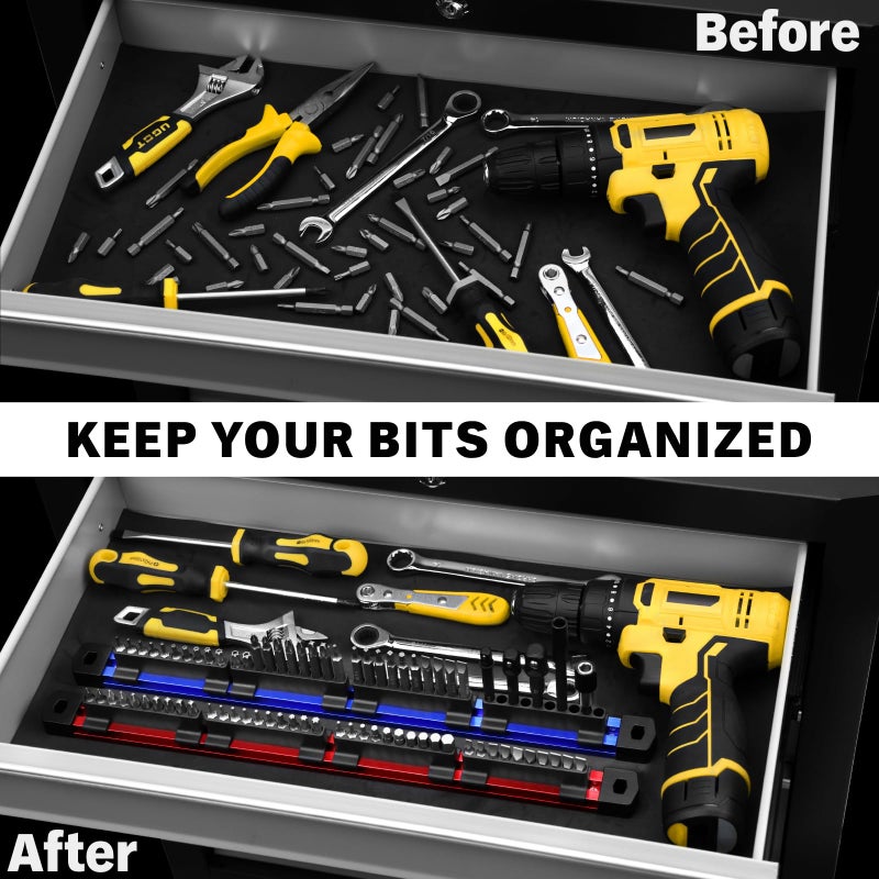 ELEAD 2PCS Magnetic Slidable Drill Bit Holder, 80 Holes Bit Storage with Strong Magnetic Rail, Screwdriver Drill Bit Organizer for Your Specialty(Bits Not Included) - Image 3