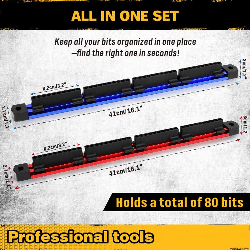 ELEAD 2PCS Magnetic Slidable Drill Bit Holder, 80 Holes Bit Storage with Strong Magnetic Rail, Screwdriver Drill Bit Organizer for Your Specialty(Bits Not Included) - Image 2