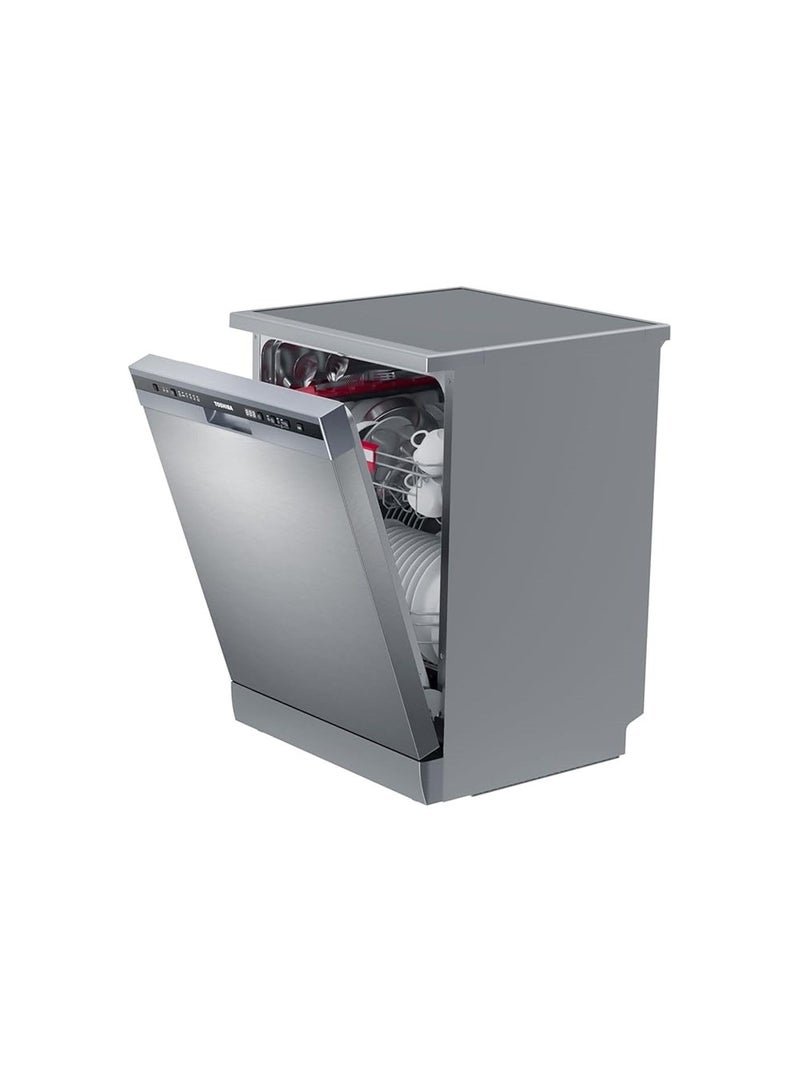 Toshiba Dishwasher, Eg Silver/Sts Door 6 Programs Free Standing, Active Open Dry, Noise Level 47 Db(A), Half Load, Led Interior Light Silver 13Place Set - 13 OZ DW-13F8AF(SS)-EG stainless steel - Image 2