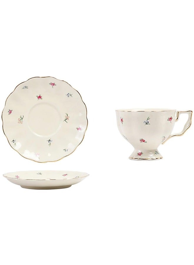 M MIAOYAN Porcelain Tea Cup and Saucer Set Ceramic Coffee Mug with Saucer Vintage Coffee Cup with Gold Trim for Mom Women Mother's Day, Flowers Pattern - Image 5