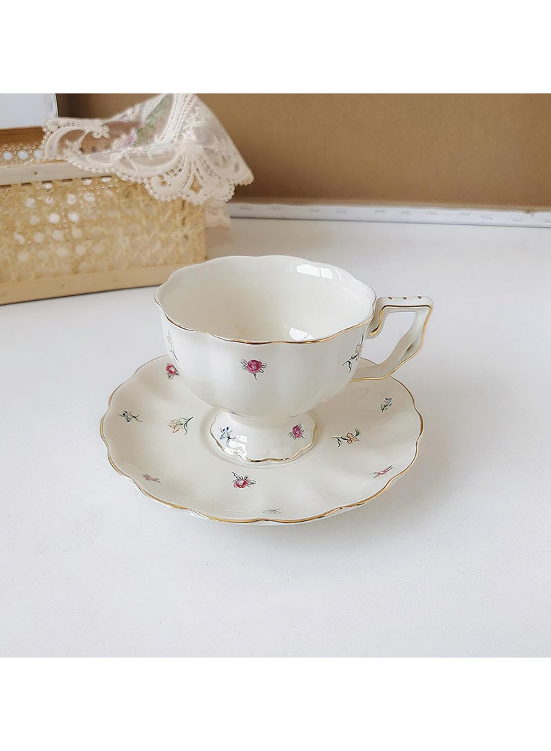 M MIAOYAN Porcelain Tea Cup and Saucer Set Ceramic Coffee Mug with Saucer Vintage Coffee Cup with Gold Trim for Mom Women Mother's Day, Flowers Pattern - Image 1