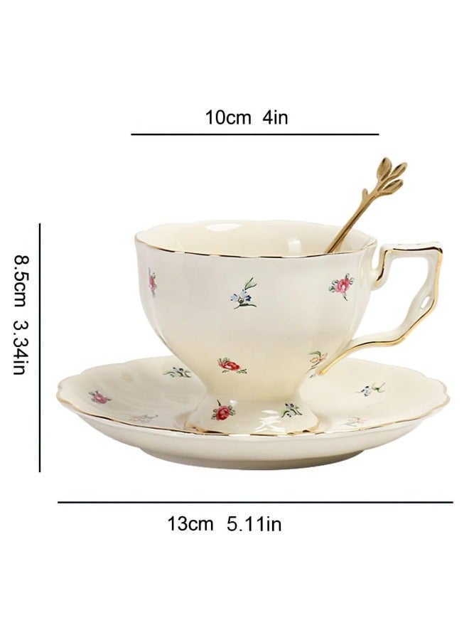 M MIAOYAN Porcelain Tea Cup and Saucer Set Ceramic Coffee Mug with Saucer Vintage Coffee Cup with Gold Trim for Mom Women Mother's Day, Flowers Pattern - Image 4