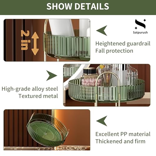 Satpurush 360° Rotating Makeup Organizer Box - Cosmetic Storage with Drawers, Plastic Makeup Holder Stand for Dressing Table, Lipsticks, Nail Polishes & Accessories (2 Layer, Gem Green) - Image 4