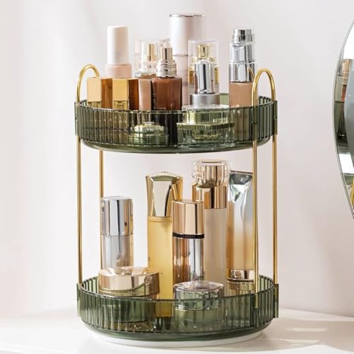 Satpurush 360° Rotating Makeup Organizer Box - Cosmetic Storage with Drawers, Plastic Makeup Holder Stand for Dressing Table, Lipsticks, Nail Polishes & Accessories (2 Layer, Gem Green) - Image 1