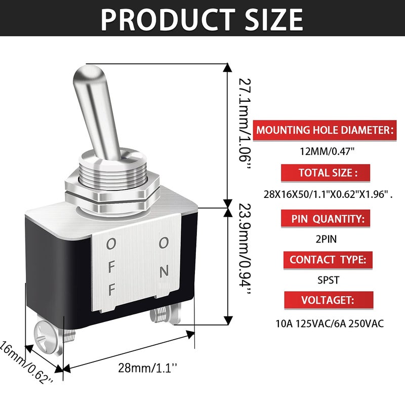 mankk 2PCS Heavy Duty Rocker Toggle Switch 2Pin SPST ON/Off 12V 20A with Red Safety Flip Cover for Auto Car Marine Boat KN3A-101A-RMZ - Image 2