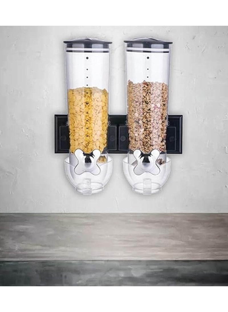 Yuwell Wall Mounted Double Cereal Dispenser 6.4L Dry Food Dispenser Grain Cereal Dispenser For Home And Kitchen Breakfast Pet Food Storage Organizer Black  - Image 1