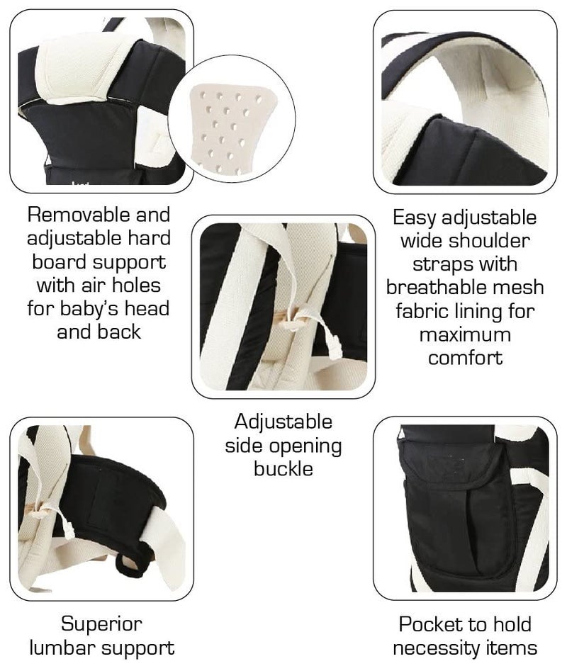 Antil's® Baby Carrier Bag/Adjustable Hands Free 4 in 1 Baby/Baby sefty Belt/Child Safety Strip/Baby Sling Carrier Bag/Baby Back Carrier Bag (Black) Front Carry Facing - Image 4