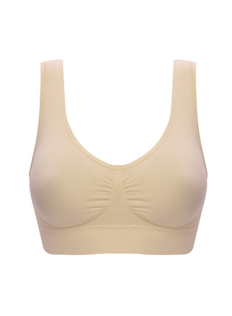 AROAQ Women Sports Bra, Fitness Sports Yoga Bra with Removable Padding, Double-layer Seamless Sports Bra without Rims, Comfortable Soft Bra for Workouts Running Yoga Trainings, (Size 6XL, Cream Color)  - Image 1