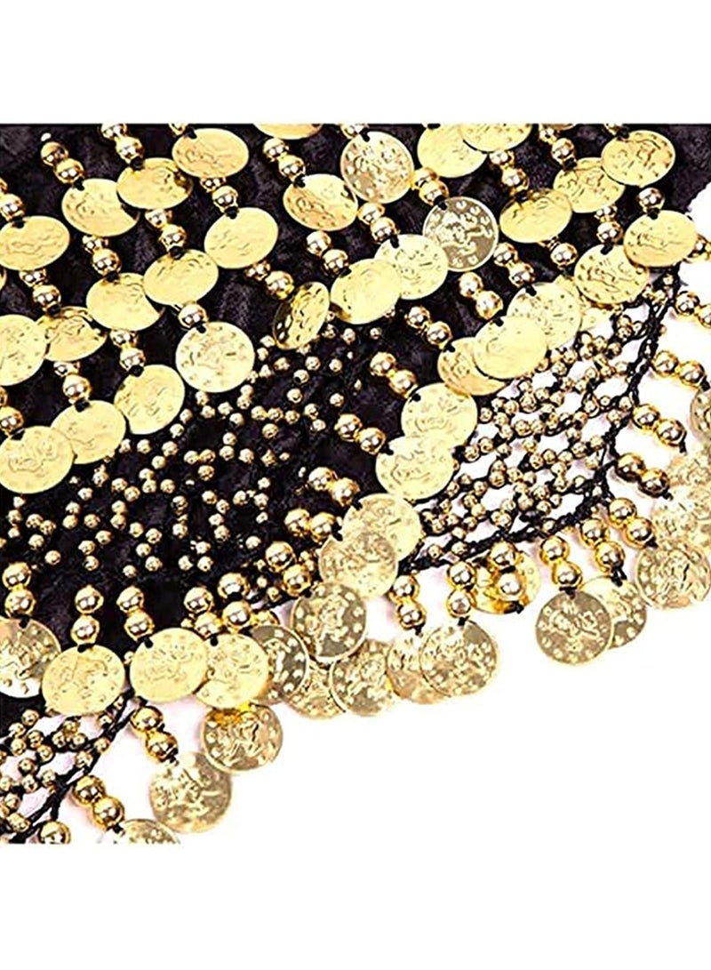 CMGTYYD Wrap Belt, Women Sequins Belly Dance Hip Scarf Wrap Belt, Gold Coins Belly Dance skirt (Black)  - Image 4