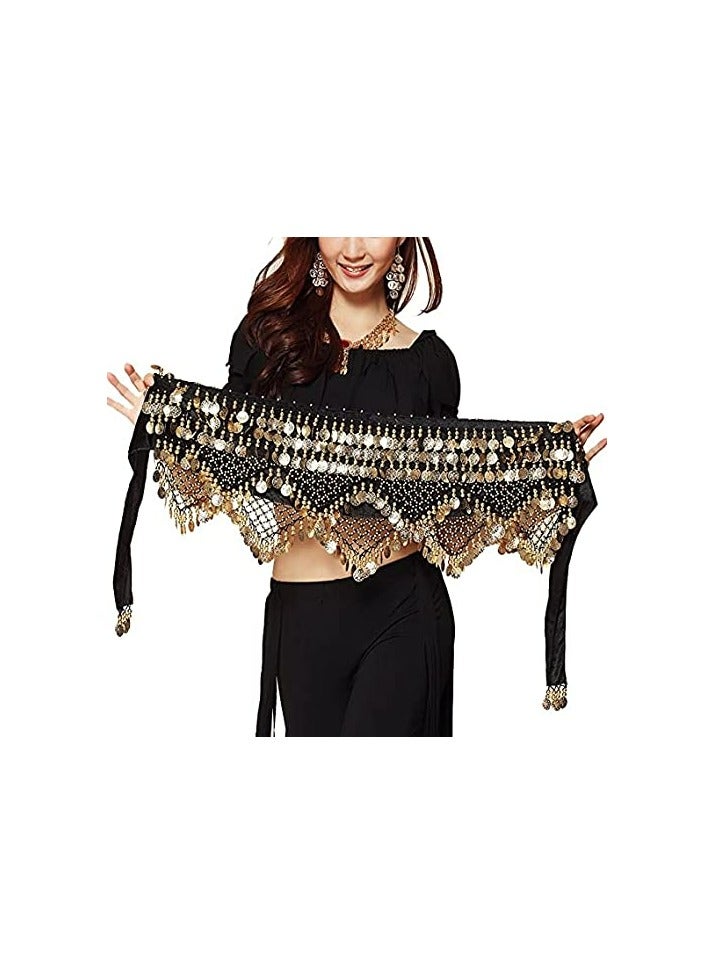 CMGTYYD Wrap Belt, Women Sequins Belly Dance Hip Scarf Wrap Belt, Gold Coins Belly Dance skirt (Black)  - Image 5