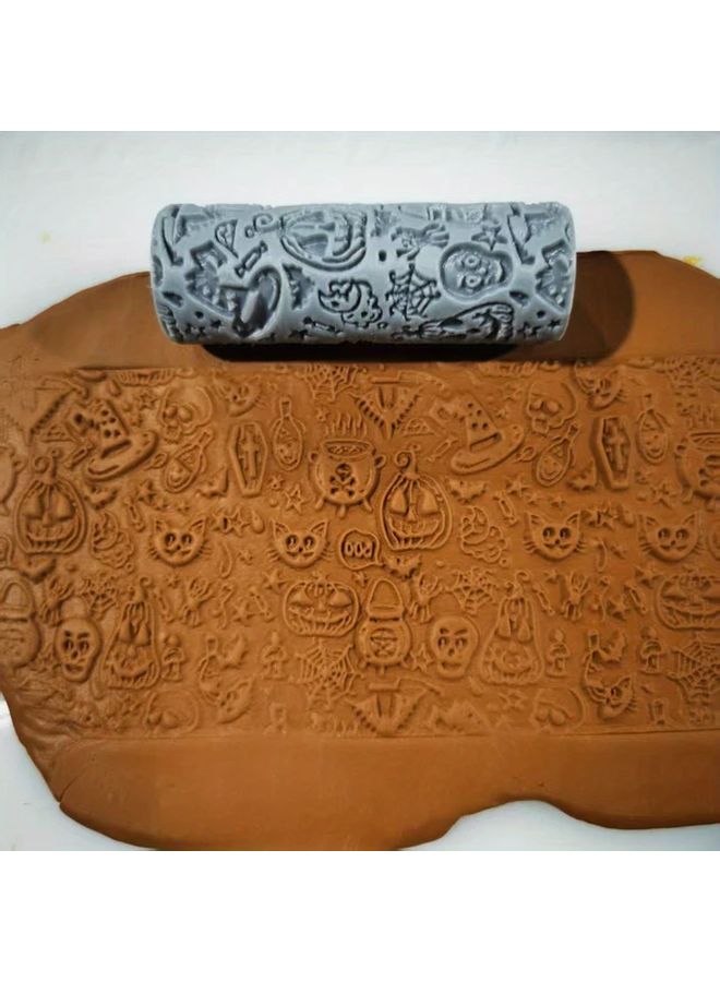 Polymer Clay Texture Rolling Pin For Halloween Gothic And Fairy Tale Designs DIY Crafts Clay Slab Art Wavy Line Leaf Heart Star Skull Bat Witch Mushroom Face Bone Motif Durable Precise Texture Roller No Carving Or Electricity Needed - Image 5