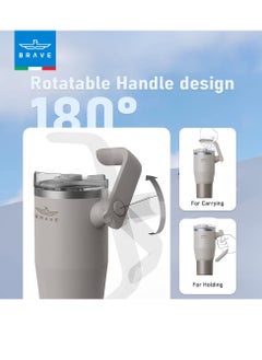 Brave 40oz (1200ml) Stainless Steel Insulated Tumbler with 180° Rotating Handle and Lid with Straw, 100% Leak Proof Travel Coffee Mug, Double Wall Vacuum Insulated Tumbler, Keeps Drinks Cold for 24 Hours or Hot for 12 Hours, BPA Free, Durable, Reusable, Cup Holder Friendly, Large Coffee Mug and Water Bottle for Hot and Cold Drinks, Perfect for Office, Travel, Gym (Beige)  - Image 4