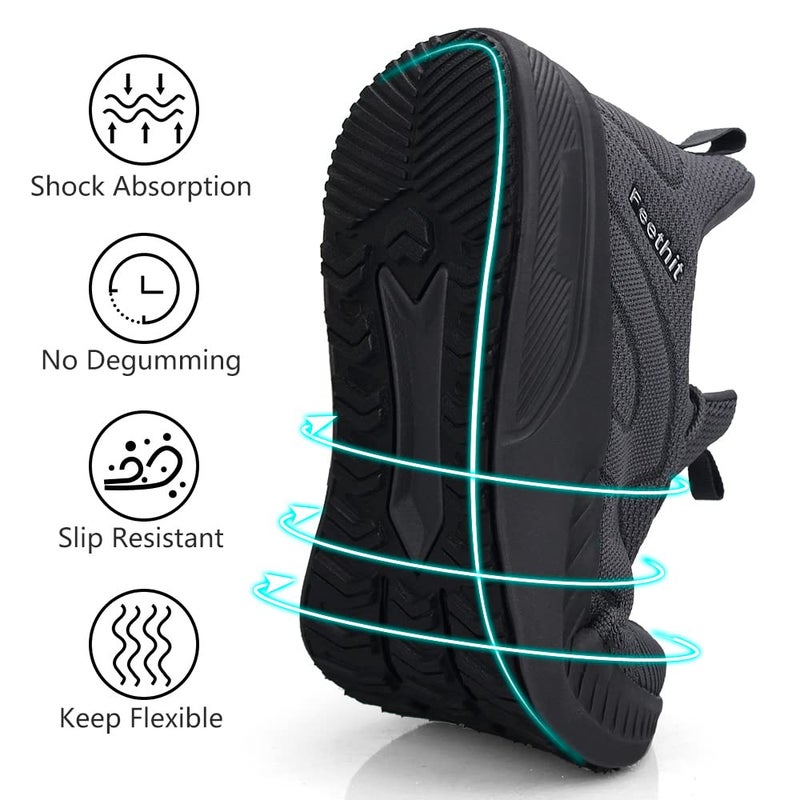 Feethit Mens Non Slip Running Shoes Lightweight Breathable Slip on Walking Tennis Shoes Casual Comfortable Sneakers Dark Gray 8 - Image 4