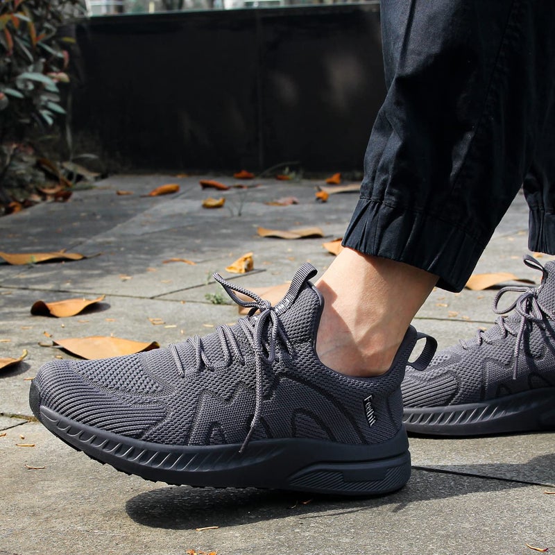 Feethit Mens Non Slip Running Shoes Lightweight Breathable Slip on Walking Tennis Shoes Casual Comfortable Sneakers Dark Gray 8 - Image 2