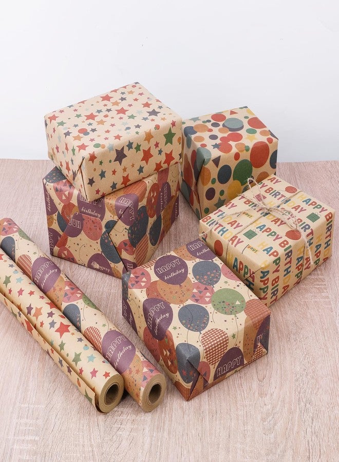 NESCCI Birthday Wrapping Paper,Gift Wrapping Paper Roll,Kraft Wrapping Paper-17 inch X 32.8 Feet Per roll,Colorful Happy Birthday Pattern For Boys Girls, Perfect For Birthdays Party, Baby Shower - Image 4