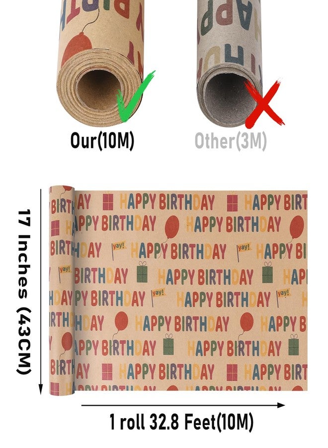 NESCCI Birthday Wrapping Paper,Gift Wrapping Paper Roll,Kraft Wrapping Paper-17 inch X 32.8 Feet Per roll,Colorful Happy Birthday Pattern For Boys Girls, Perfect For Birthdays Party, Baby Shower - Image 2