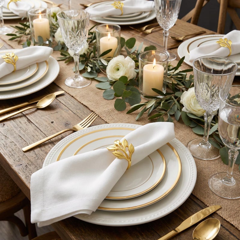 MONKKINO Napkin Rings Set of 12, Shiny Gold Napkin Rings, Smooth, Easy Care, Solid Zinc Alloy Leaf Shaped Elegant Table Decor, Stylish Napkin Ring Bulk for Holidays Wedding, Party, New Homes Gift - Image 2
