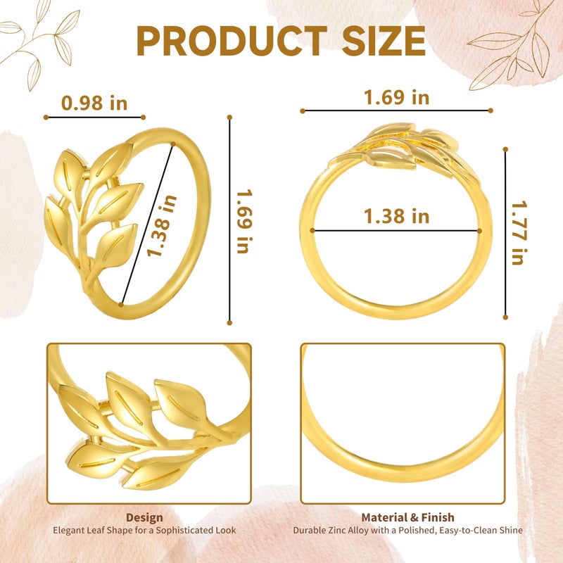 MONKKINO Napkin Rings Set of 12, Shiny Gold Napkin Rings, Smooth, Easy Care, Solid Zinc Alloy Leaf Shaped Elegant Table Decor, Stylish Napkin Ring Bulk for Holidays Wedding, Party, New Homes Gift - Image 4