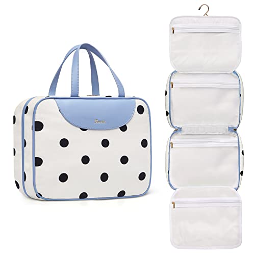 Bosidu Toiletry bag for Women Hanging Travel Toiletry Bag for Toiletries Polka Dots Pattern Toilery Organizer with Hanging Hook Ideal for Full Sized Toiletries and Cosmetics - Image 1