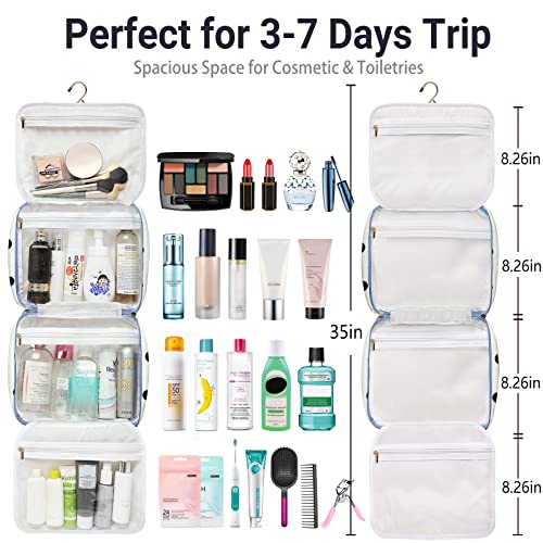 Bosidu Toiletry bag for Women Hanging Travel Toiletry Bag for Toiletries Polka Dots Pattern Toilery Organizer with Hanging Hook Ideal for Full Sized Toiletries and Cosmetics - Image 3