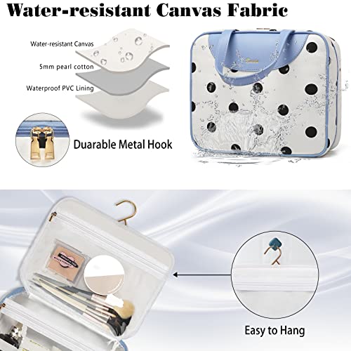 Bosidu Toiletry bag for Women Hanging Travel Toiletry Bag for Toiletries Polka Dots Pattern Toilery Organizer with Hanging Hook Ideal for Full Sized Toiletries and Cosmetics - Image 4