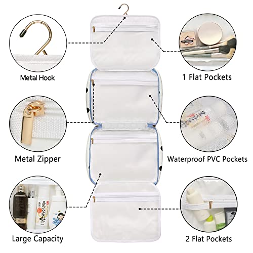 Bosidu Toiletry bag for Women Hanging Travel Toiletry Bag for Toiletries Polka Dots Pattern Toilery Organizer with Hanging Hook Ideal for Full Sized Toiletries and Cosmetics - Image 5
