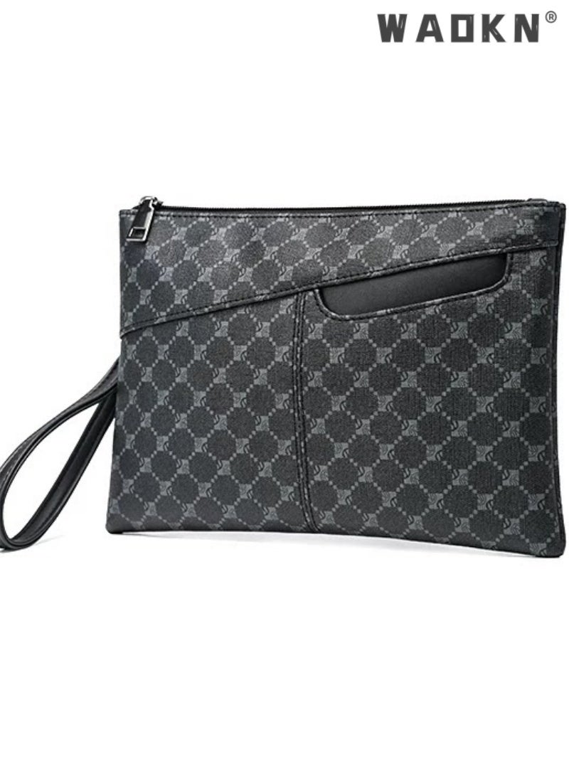 WAOKN Men's Leather Handbag: Fashionable, Durable & Versatile Large Clutch Bag - Perfect for Business, Travel, and Everyday Use，A large capacity leather handbag with a stylish, simple, casual, and stylish design that is durable and multifunctional. It is very suitable for business, travel, and daily travel - Image 1