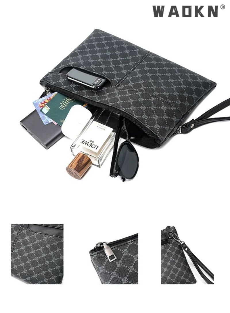 WAOKN Men's Leather Handbag: Fashionable, Durable & Versatile Large Clutch Bag - Perfect for Business, Travel, and Everyday Use，A large capacity leather handbag with a stylish, simple, casual, and stylish design that is durable and multifunctional. It is very suitable for business, travel, and daily travel - Image 3