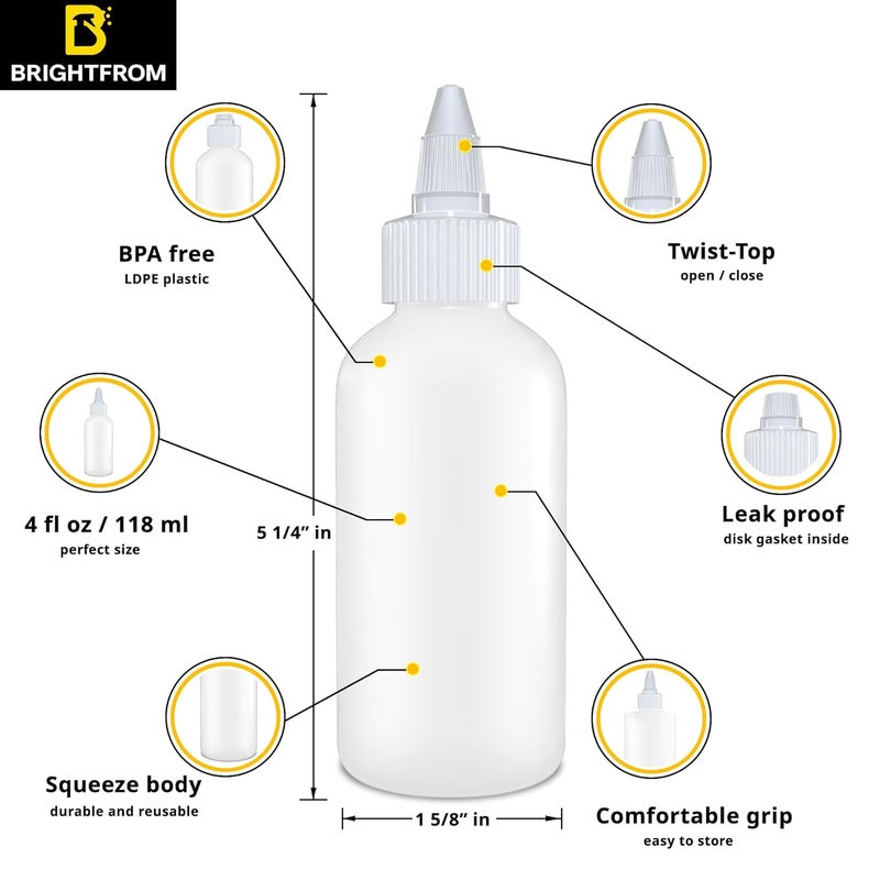 BRIGHTFROM Twist Top Applicator Bottles Squeeze 4 OZ Empty Plastic Bottles Refillable OpenClose Nozzle  Multi Purpose Pack of 2 - Image 2