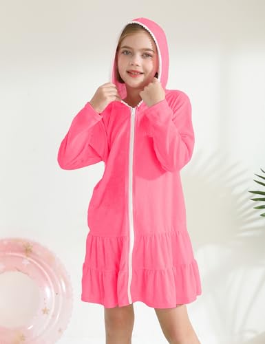 LUCKYGAL Kids Beach Coverup Girls Swimsuit Coverup Zip-Up Rose Red Bathing Suit Clothes,4t 5t - Image 4