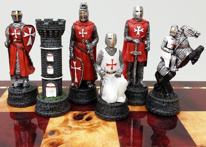 HPL Medieval Times RED and White Crusades Maltese Armored Knight Chess Men Pieces Set NO Board - Image 2