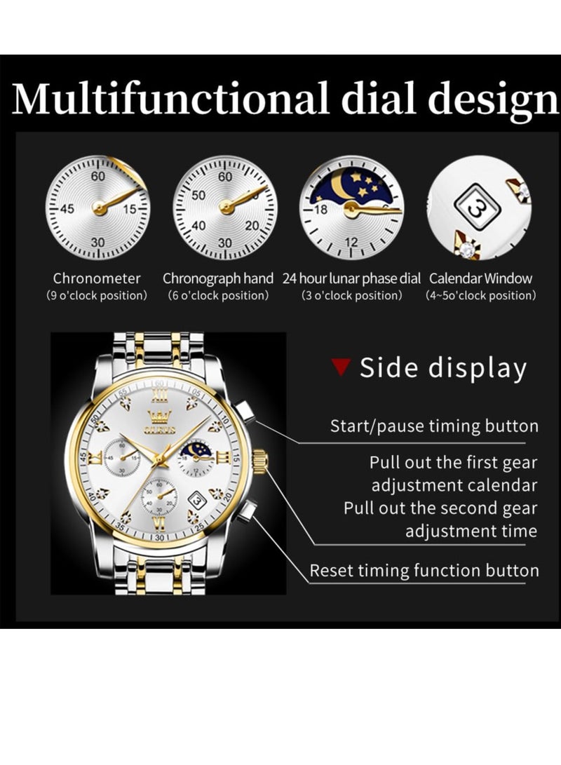 OLEVS Diamond Watches for Men,Business Dress Watch Waterproof Luminous,Male Golden Big Dial Luxury Casual Quartz Analog Watches with Day Date Calendar and Stainless Steel Band - Image 5