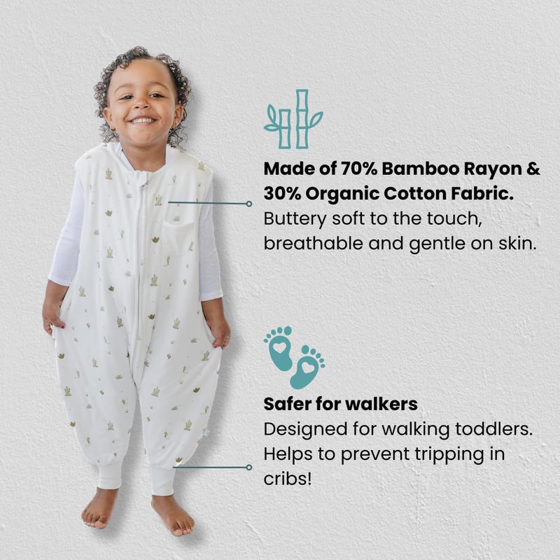 Tealbee Dreamsuit Toddler Sleep Sack with Feet â€“ Walker Sleep Bag with Legs, Rayon made from Bamboo, Summer 0.8 TOG, 2-Way Zipper, 12m-2T - Cactus - Image 2
