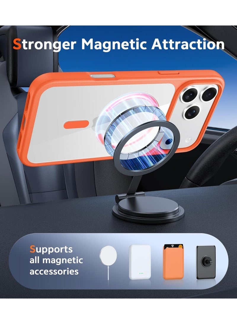 جراب هاتف شفاف مغناطيسي لهاتف iPhone 17 Pro-Max مع واقي شاشة متوافق مع Magsafe Slim، مقاوم للاصفرار، متين، مقاوم للصدمات، غطاء شفاف واقٍ للهاتف (برتقالي) - Image 3