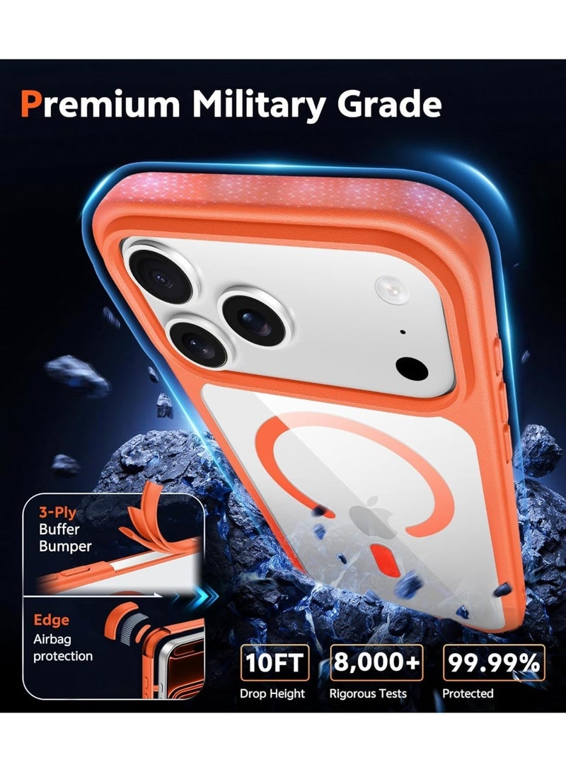 جراب هاتف شفاف مغناطيسي لهاتف iPhone 17 Pro-Max مع واقي شاشة متوافق مع Magsafe Slim، مقاوم للاصفرار، متين، مقاوم للصدمات، غطاء شفاف واقٍ للهاتف (برتقالي) - Image 4