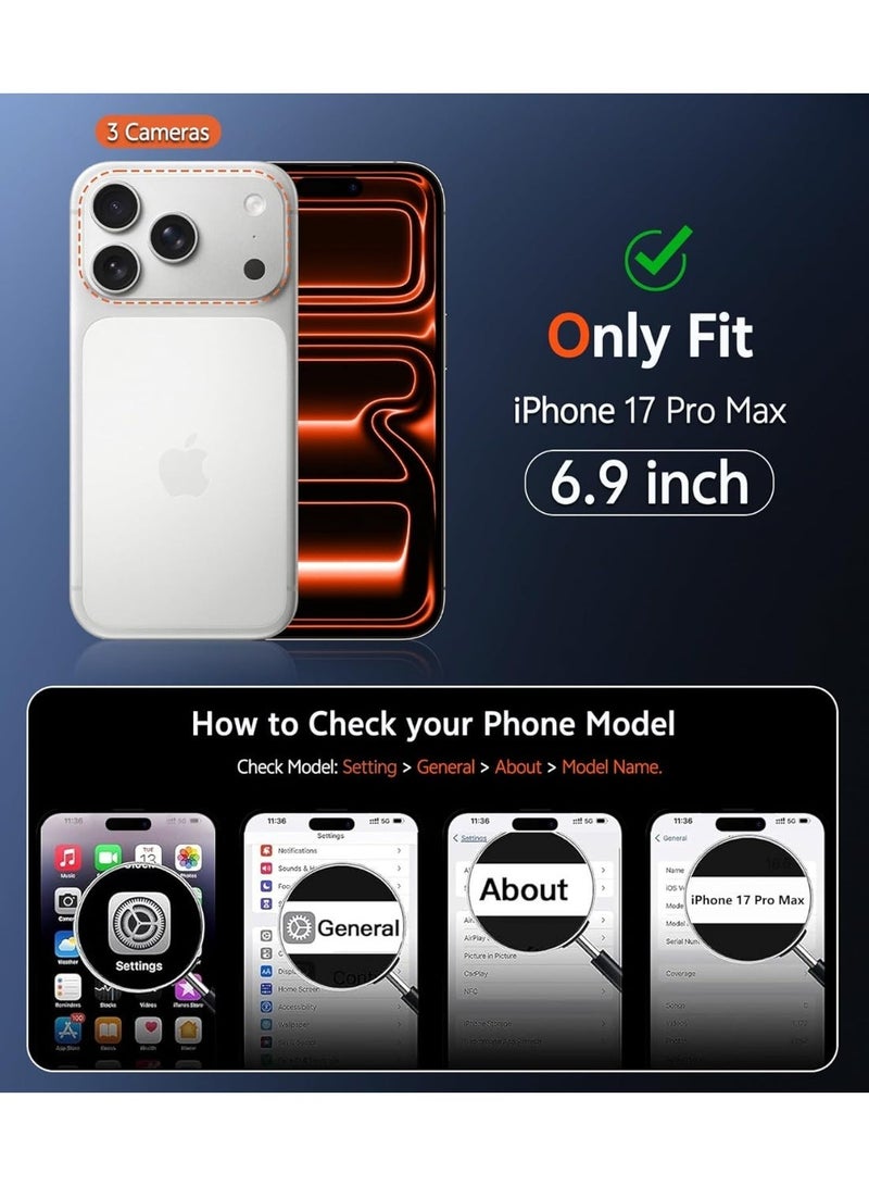 جراب هاتف شفاف مغناطيسي لهاتف iPhone 17 Pro-Max مع واقي شاشة متوافق مع Magsafe Slim، مقاوم للاصفرار، متين، مقاوم للصدمات، غطاء شفاف واقٍ للهاتف (برتقالي) - Image 2