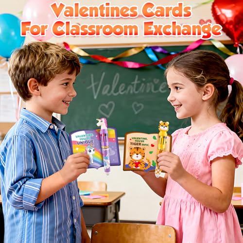 Letapapa Valentines Day Cards for Kids School 24 Pack Valentines Day Cards for Kids with Multicolor Ballpoint Pens Valentines Day Gifts For Kids Classroom ExchangeValentine Party Favors Prizes Gifts - Image 5