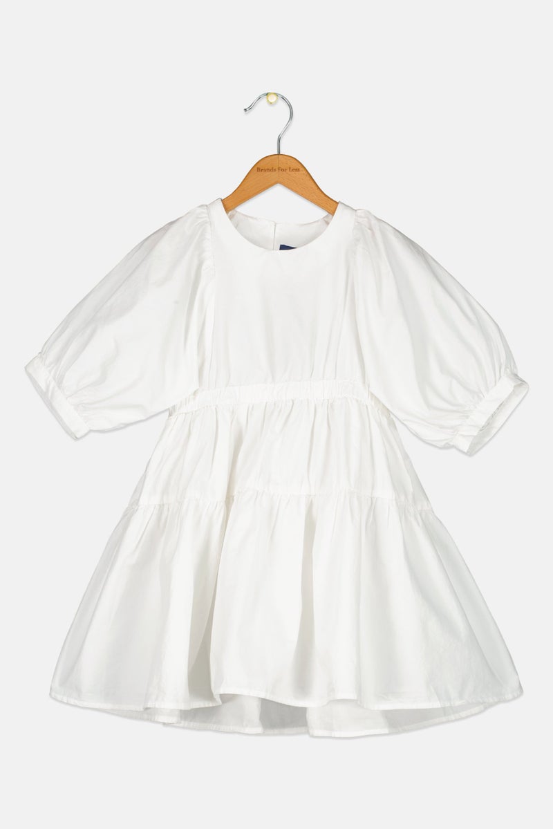 GANT Kids Girl Solid Flared Summer Dress, White - Image 1