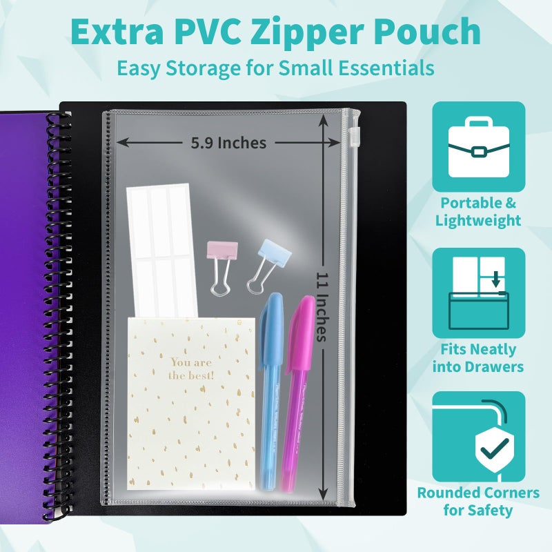 Binditek 12-Pocket Poly Project Organizer, Heavy-Duty Poly Cover, Clear Front Pocket, 6-Color Dividers with 1/3-Cut Tabs, Fixed Zipper Pouch, Letter-Size, Black - Image 5