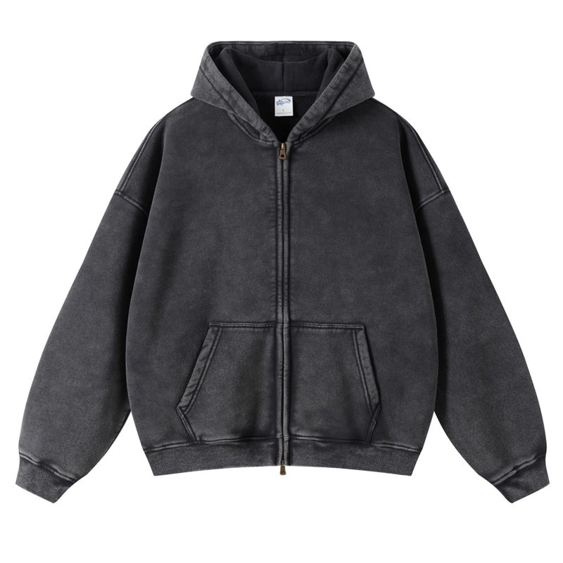 KEEPSHOWING Womens and Mens Zip Up Hoodies Long Sleeve Fall Oversized Sweatshirts Acid Wash Y2K Jacket with Pockets(Black M) - Image 1