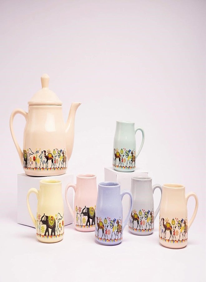 DEEDECORWAVE Ceramic Pastel Tea Set - 1 Kettle + 6 Cups - Multicolor | Premium Tea Cups & Kettle Set | Microwave & Dishwasher Safe | Elegant Gift for Birthday, Anniversary, Christmas, Housewarming - Image 5