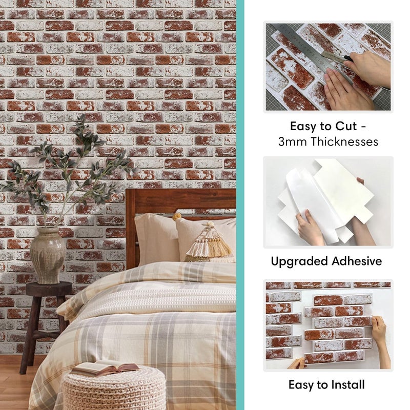 Commomy Faux Brick Peel and Stick Wall Panels - 10 pcs 11.8â€x 11.8â€Small Size PVC Whitewash Red Brick Wallpaper Tile Backsplash for Kitchen,Bedroom,Living Room,Fireplace,Interior Decor ï»¿ - Image 5