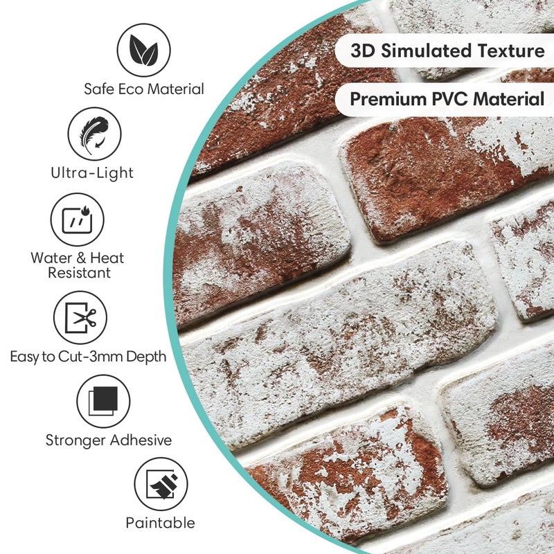 Commomy Faux Brick Peel and Stick Wall Panels - 10 pcs 11.8â€x 11.8â€Small Size PVC Whitewash Red Brick Wallpaper Tile Backsplash for Kitchen,Bedroom,Living Room,Fireplace,Interior Decor ï»¿ - Image 3