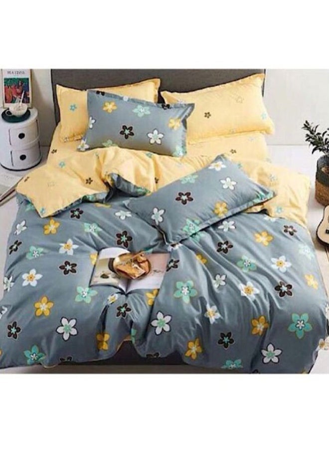 NIBEMINENT 6-Piece Double Size Floral Design Duvet Cover Set Cotton Grey/Yellow/Green 200x230centimeter - Image 2