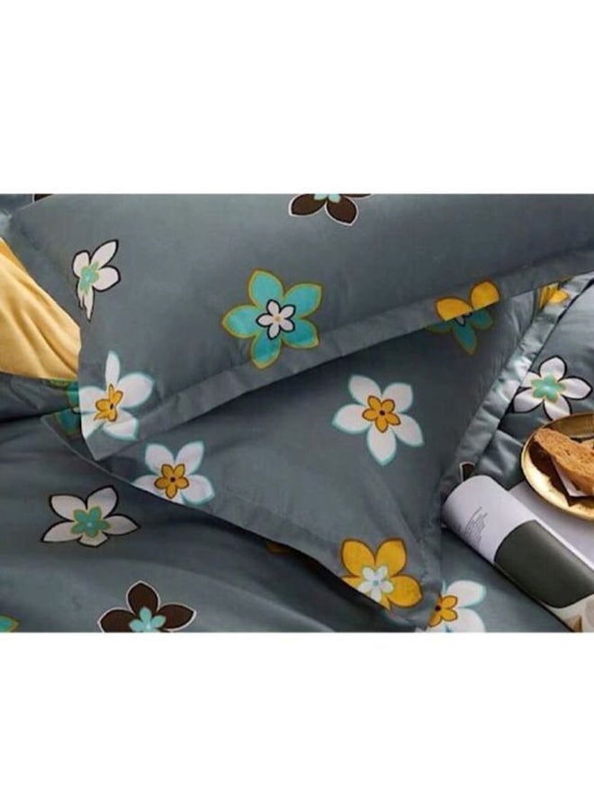NIBEMINENT 6-Piece Double Size Floral Design Duvet Cover Set Cotton Grey/Yellow/Green 200x230centimeter - Image 3