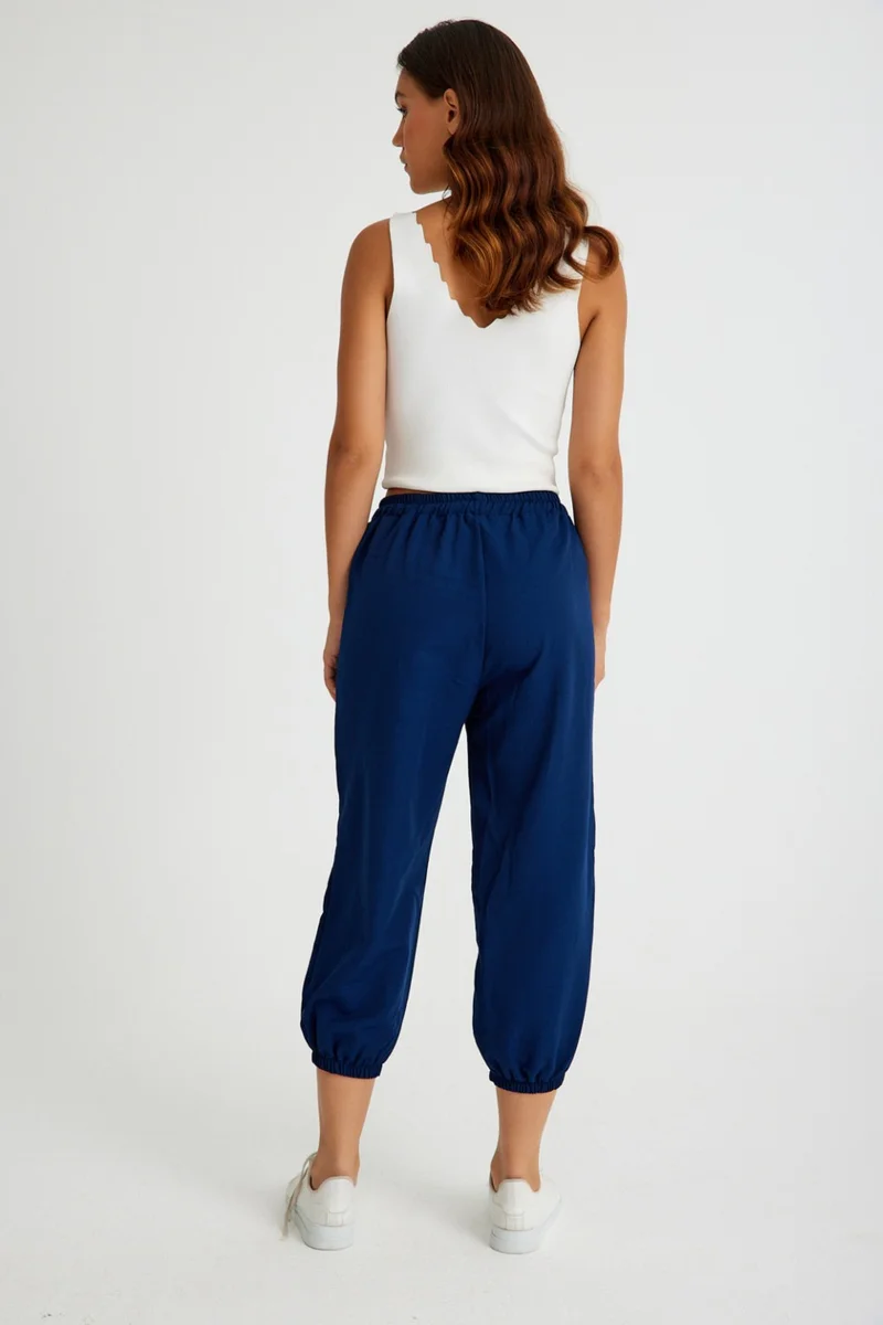 باربورا Linen Casual Trousers with Elastic Waist and Lacing LN15LACIVERT2