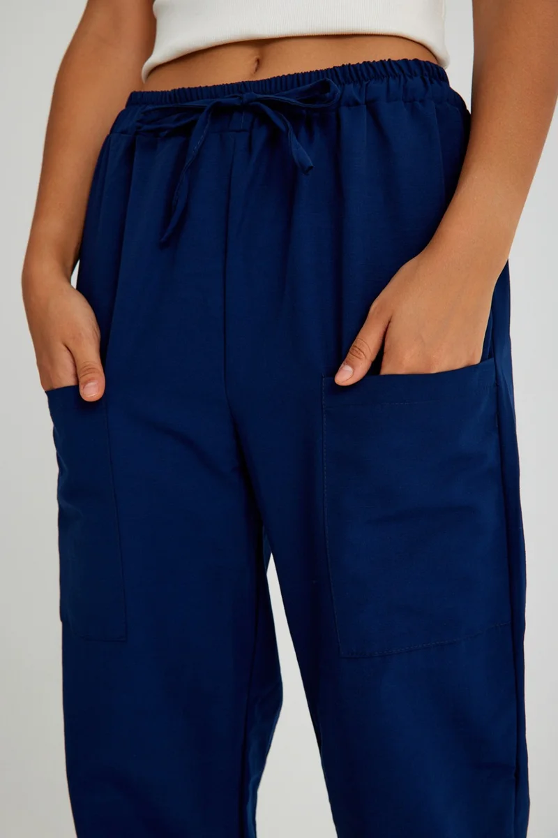 باربورا Linen Casual Trousers with Elastic Waist and Lacing LN15LACIVERT2